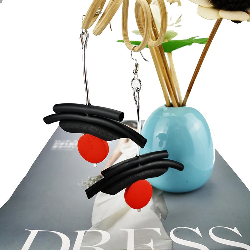 Recycled Rubber/Silicone Geometric Earrings with Wood Accent Drop Earring
