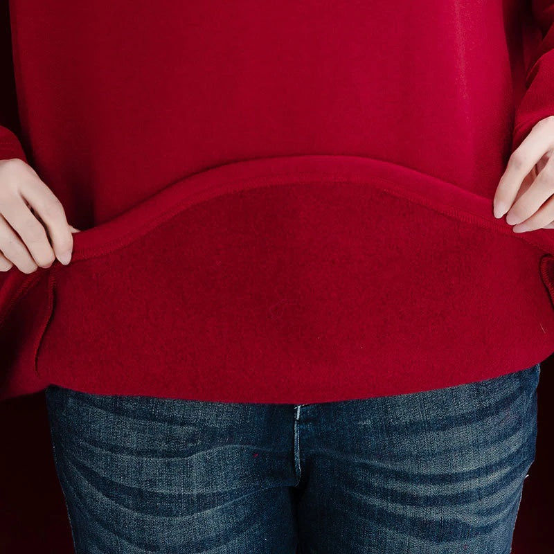 Turtleneck High-Low Asymmetrical Long Sleeve Tunic/ Top Solid Color Red