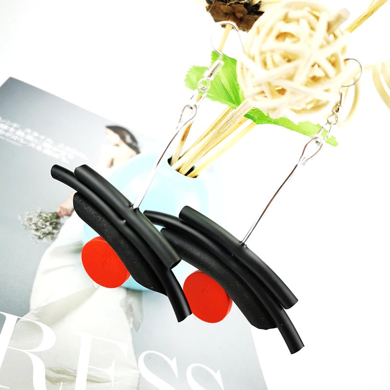 Recycled Rubber/Silicone Geometric Earrings with Wood Accent Drop Earring