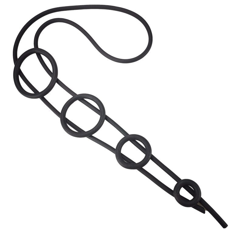 Recycled Rubber and Silicone 4 Circles Round Pendant Long Necklace Black