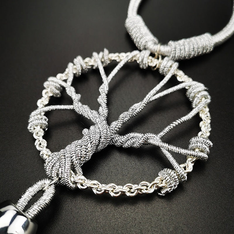 Tree Of Life Pendant Long Necklace With Tassel Silver Tone