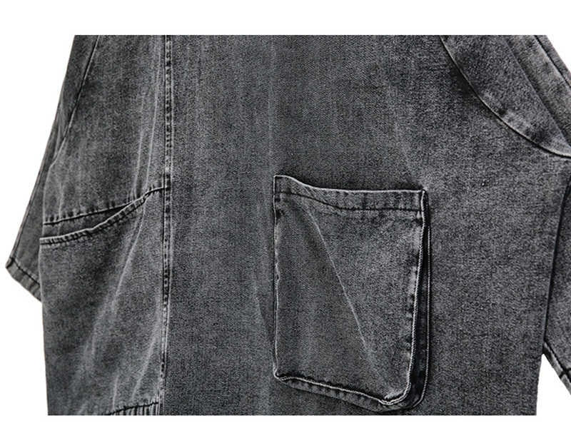 Black Denim Asymmetrical Tunic Oversized High Collar