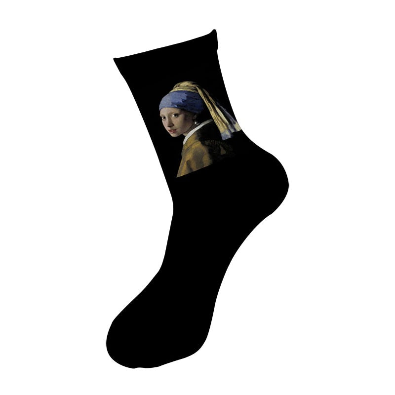 Oil Painting Art Socks Women's Fashion Socks Vermeer Girl with Pearl