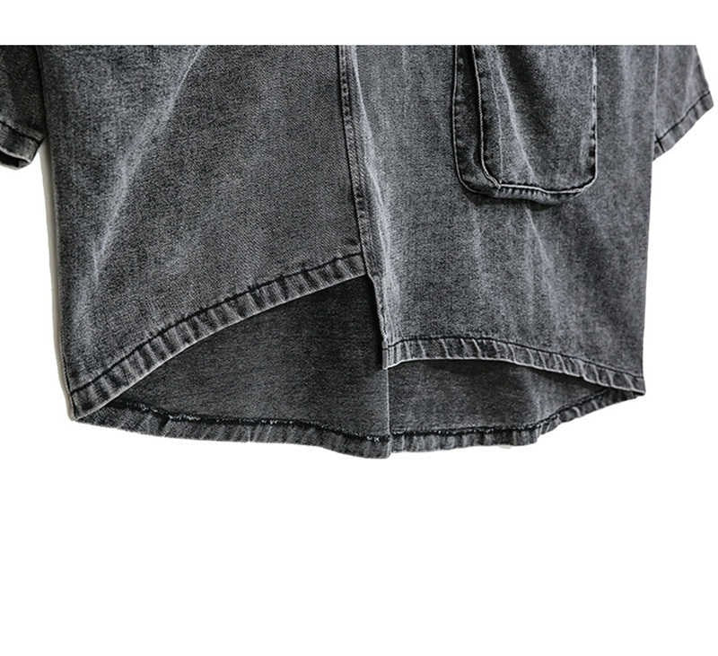 Black Denim Asymmetrical Tunic Oversized High Collar
