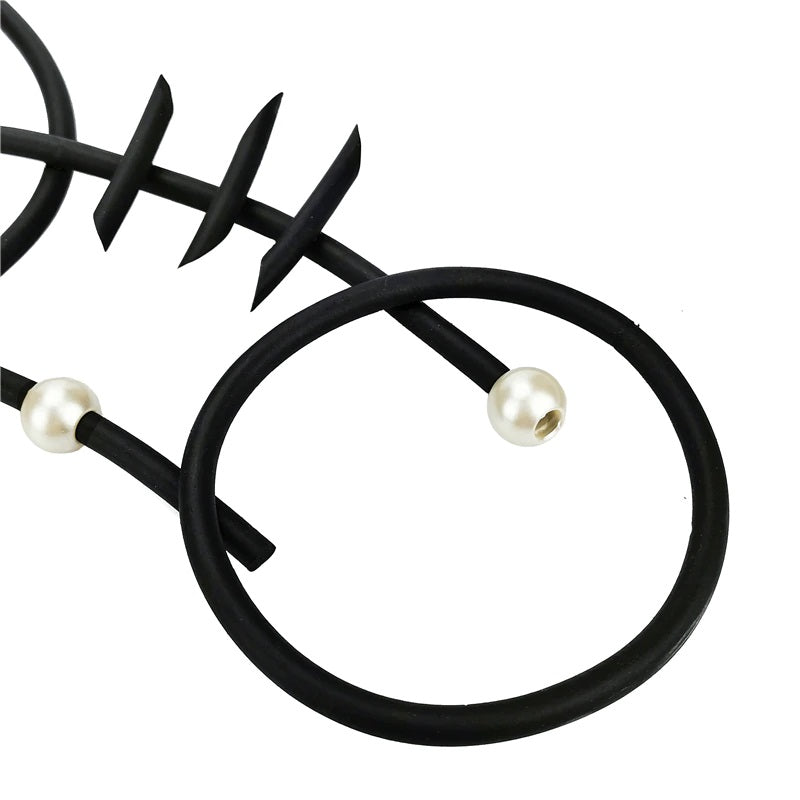 Recycled Rubber and Silicone Geometric Pearl Statement Pendant Necklace Black