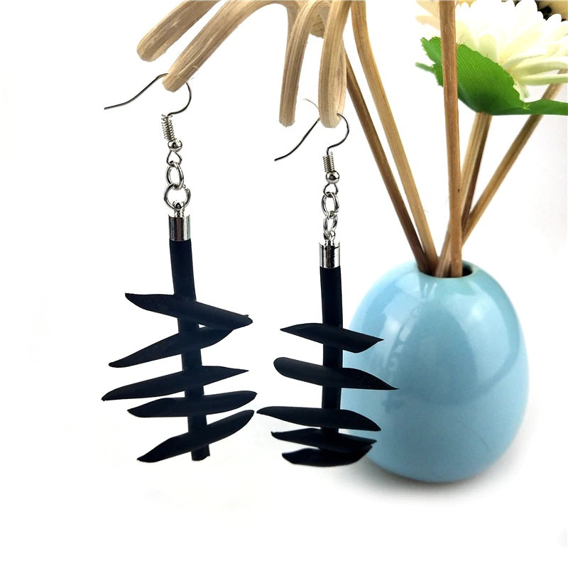 Recycled Rubber/Silicone Branch Geometric Drop Earrings