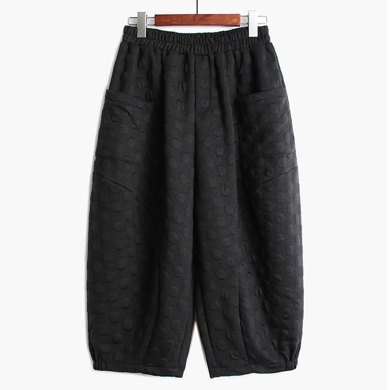 Lantern Wide Leg Pants Ankle Length Pants Dot Textured Pattern