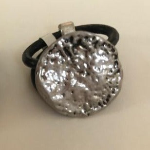 Luna Ring Metal Disk on Leather Band