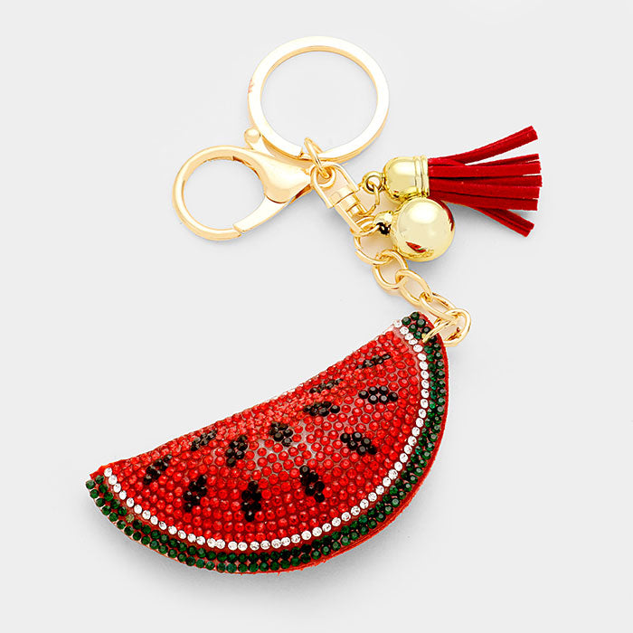 Pave Watermelon Keychain With Tassel