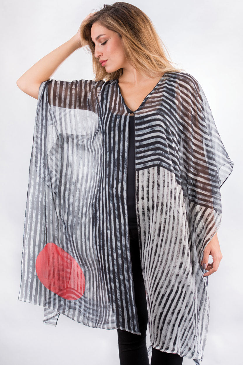 PARVATI PRINTED CAFTAN Charcoal & Red