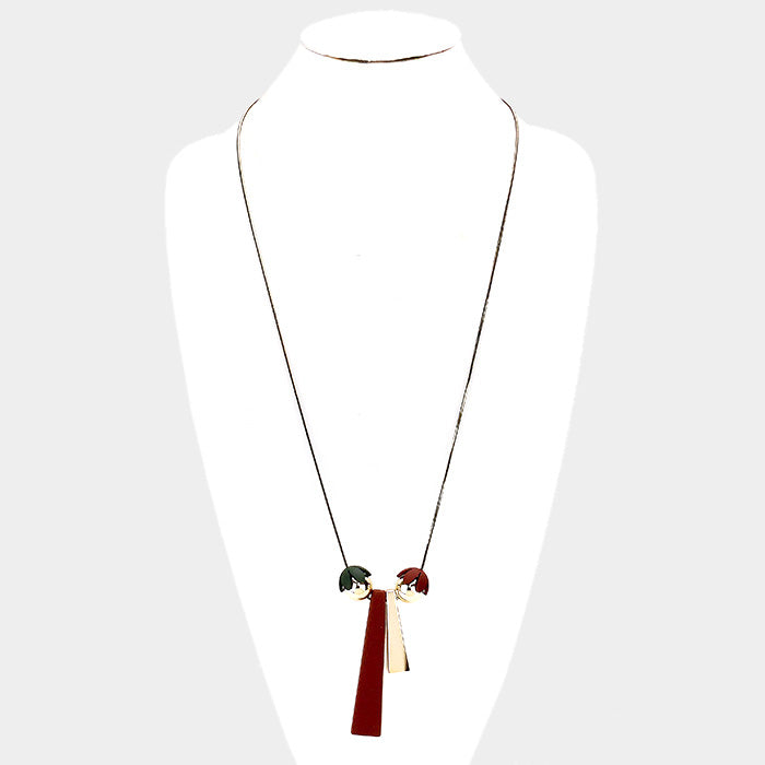 Geometric Double Metal Ball Bar Pendant Long Necklace BURG/GLD
