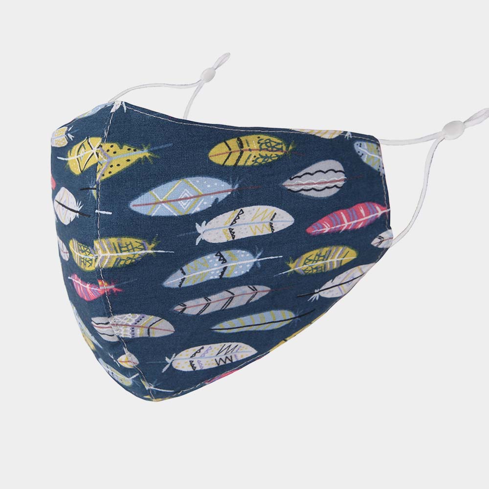 Cotton Print Fashion Face Mask Feather Print Blue