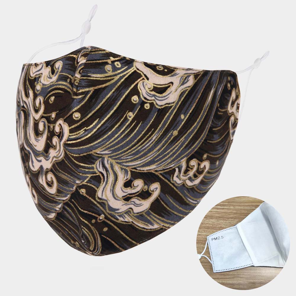 Cotton Print Fashion Face Mask Wave Print Black