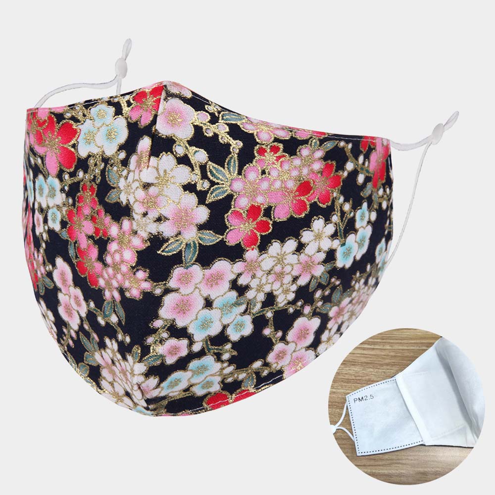 Cotton Print Fashion Face Mask Floral Print Black
