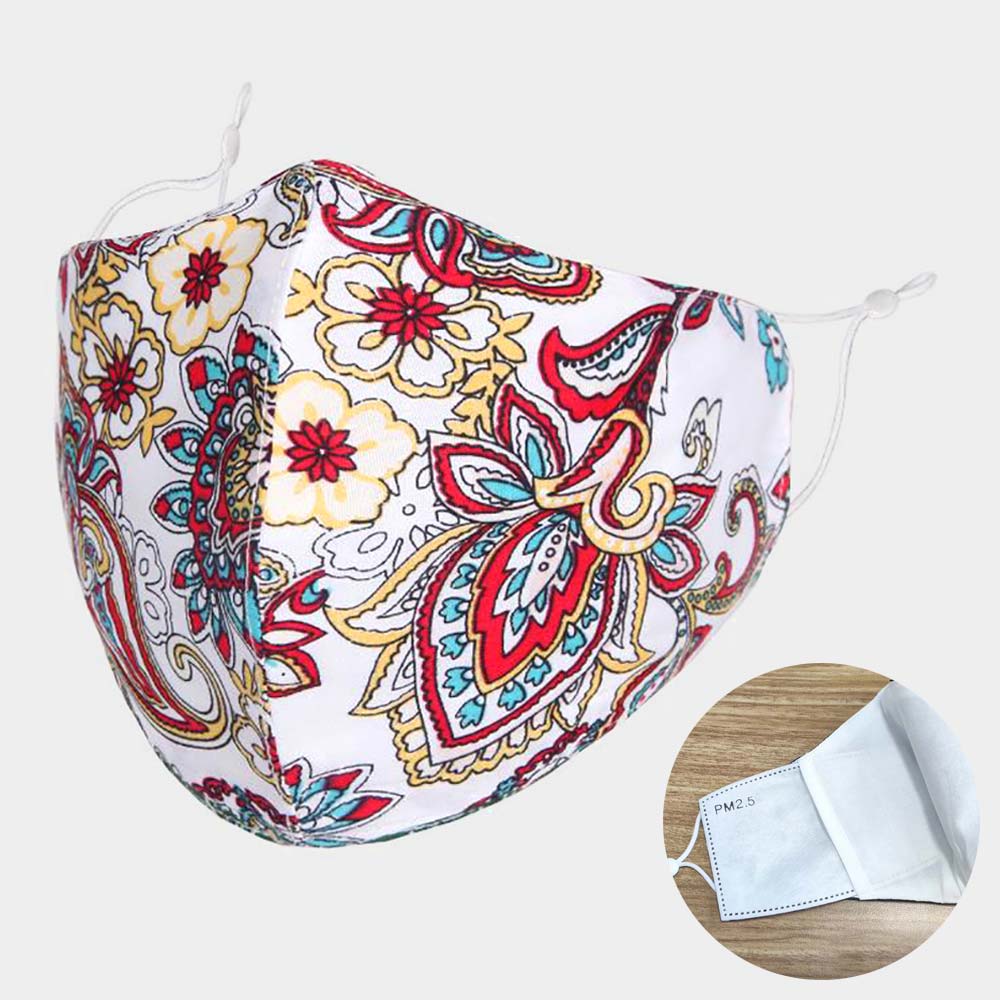 Cotton Print Fashion Face Mask Floral Print White