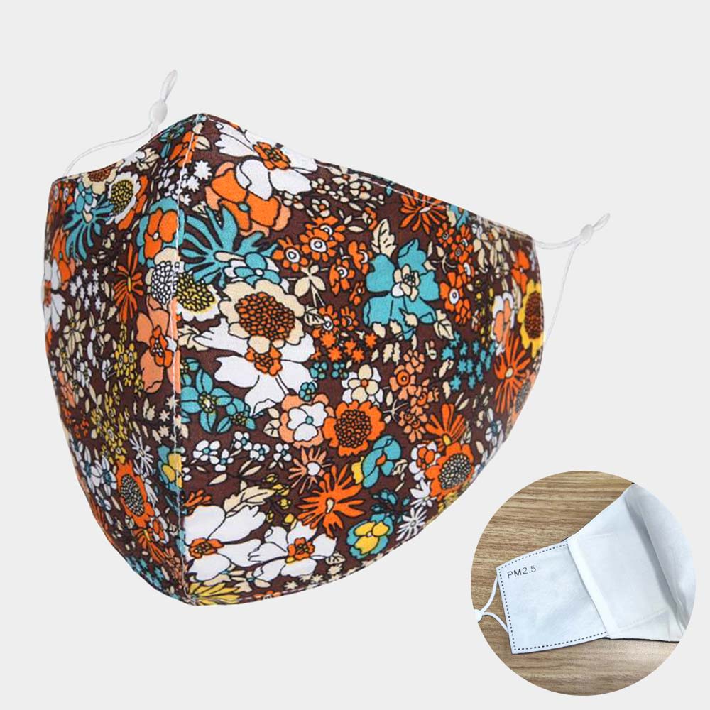 Cotton Print Fashion Face Mask Floral Print Brown