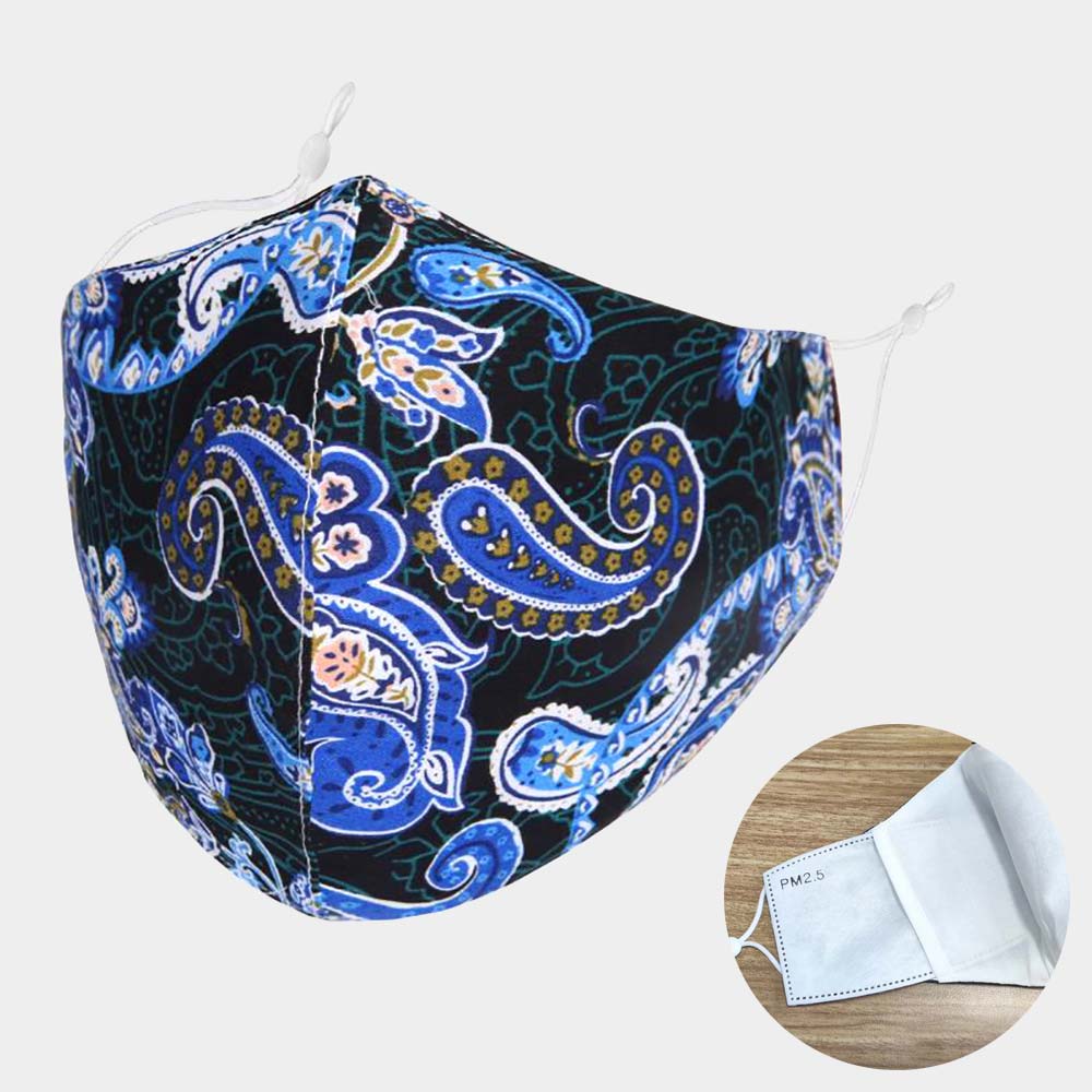 Cotton Print Fashion Face Mask Paisley Print Blue