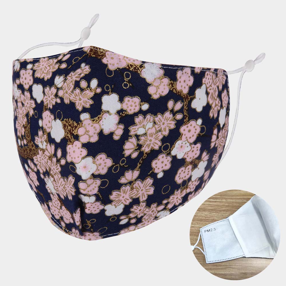 Cotton Print Fashion Face Mask Floral Print Navy