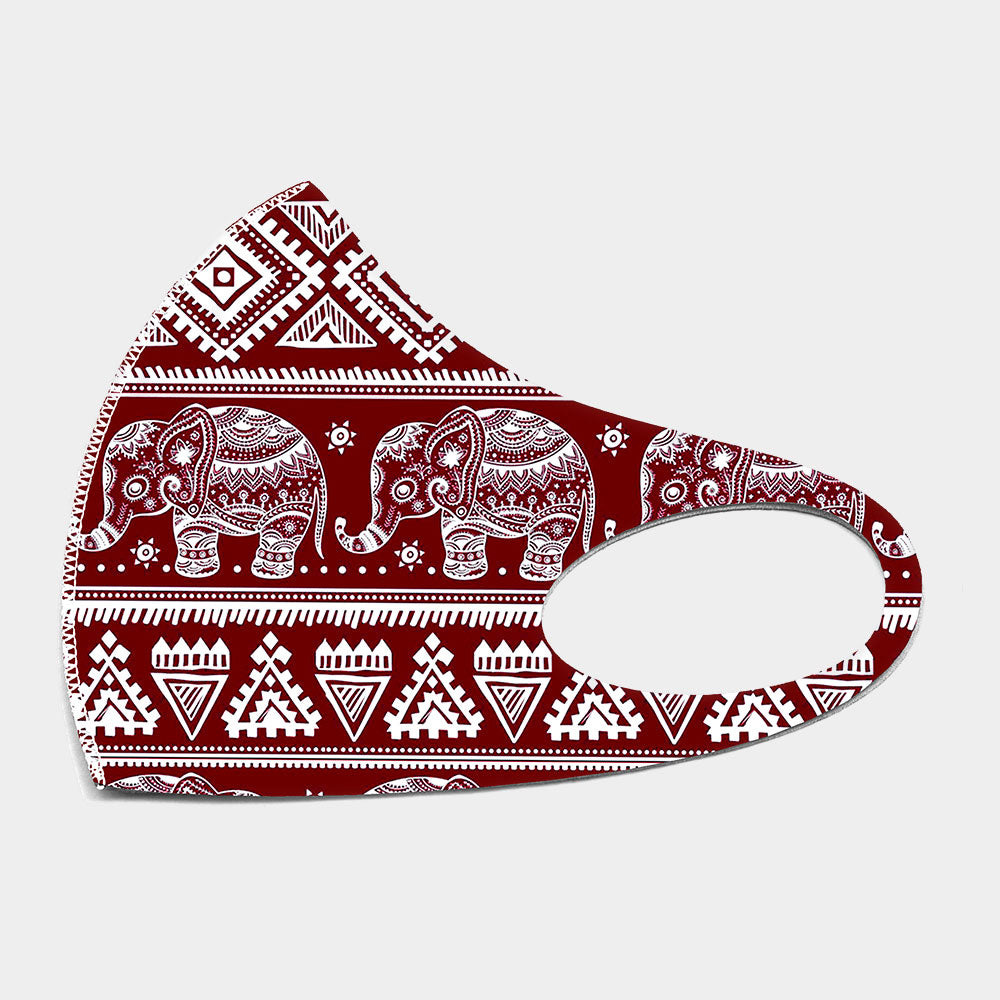 Elephant Print Fashion Mask Burgundy