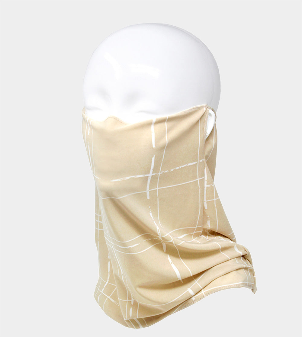Fashion Beige/Wht Plaid Print Seamless Tube Scarf Mask