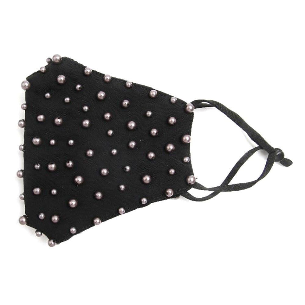 Pearl Embellished Fashion Mask Gray