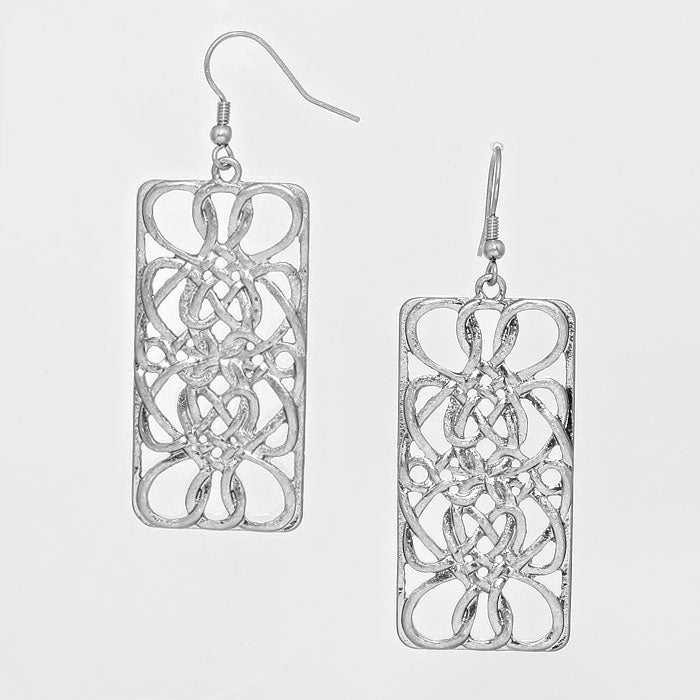Silver Tone Metal Cut out Knot Earrings