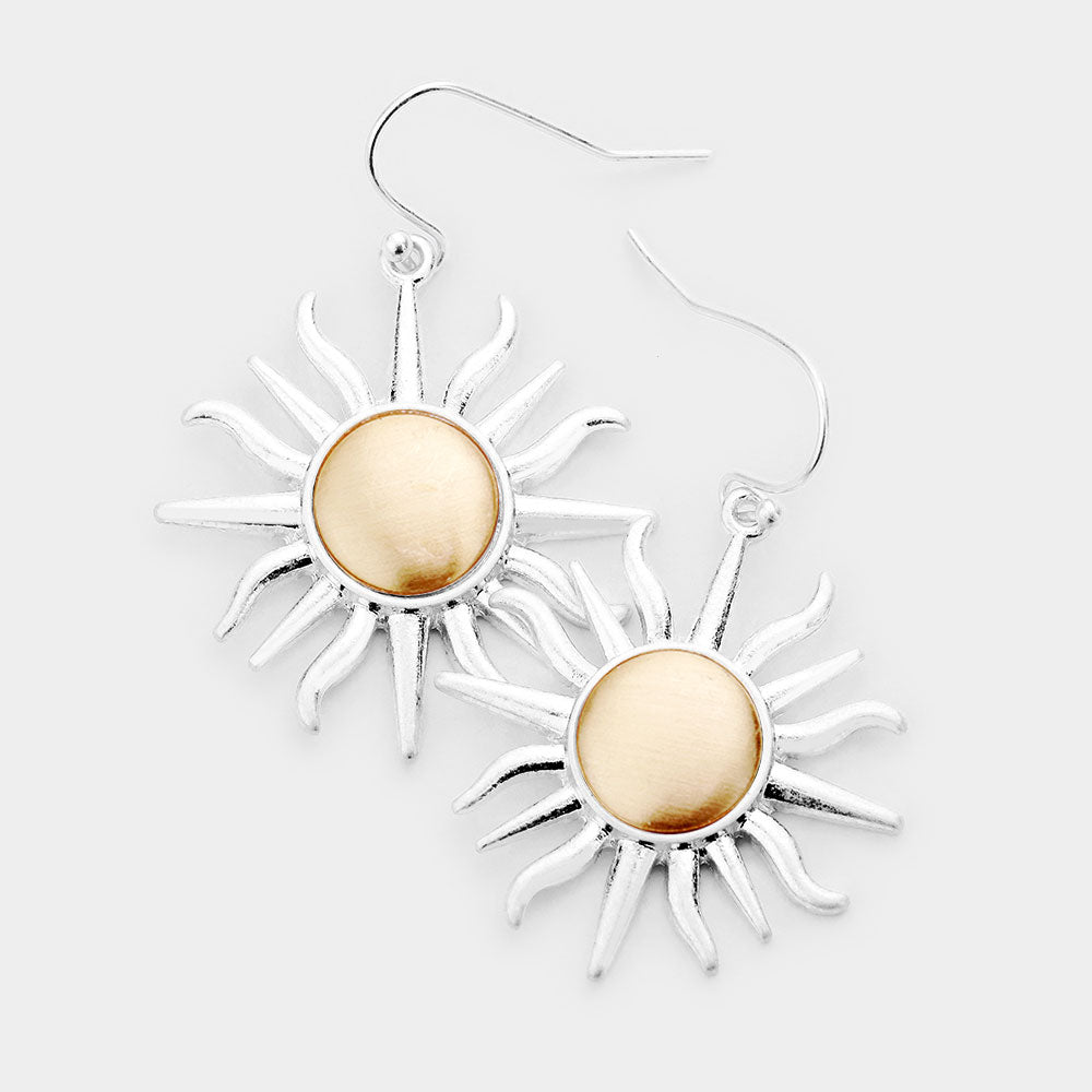 Two Tone Metal Sun Dangle Earrings