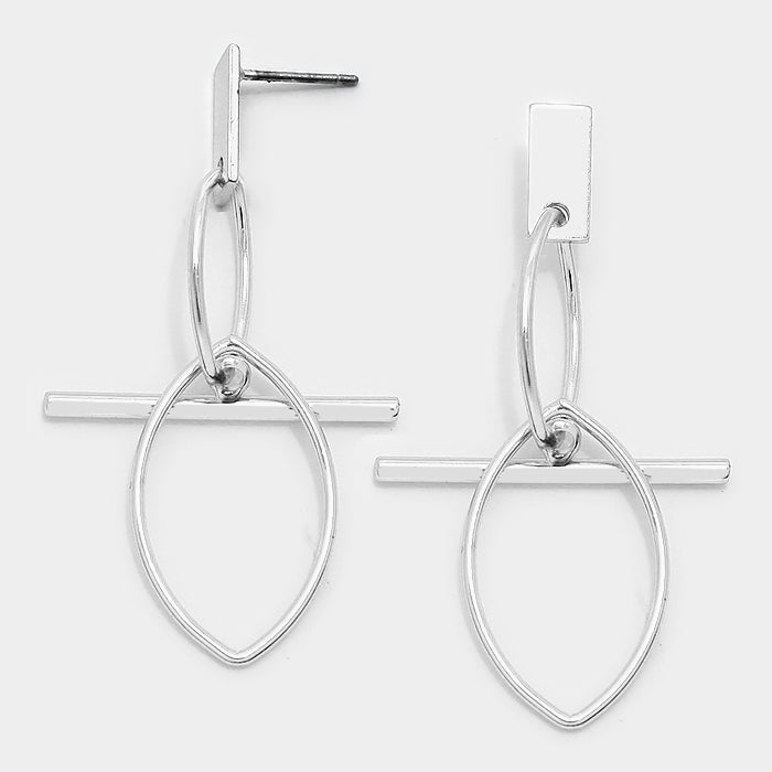 Geometric Metal Bar & Hoop Earrings Silver Tone