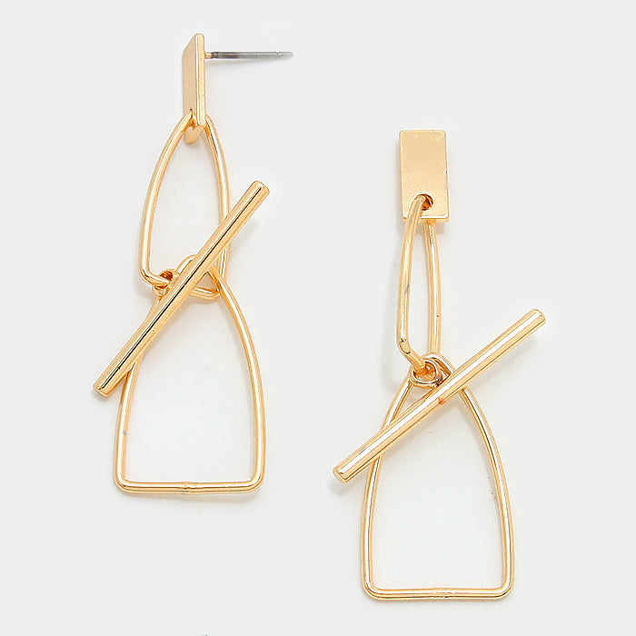 Geometric Metal Bar & Hoop Earrings Gold Tone