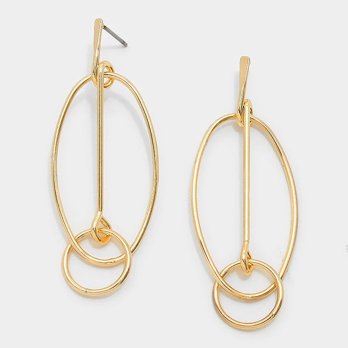 Geometric Double Metal Hoop Earrings Gold Tone