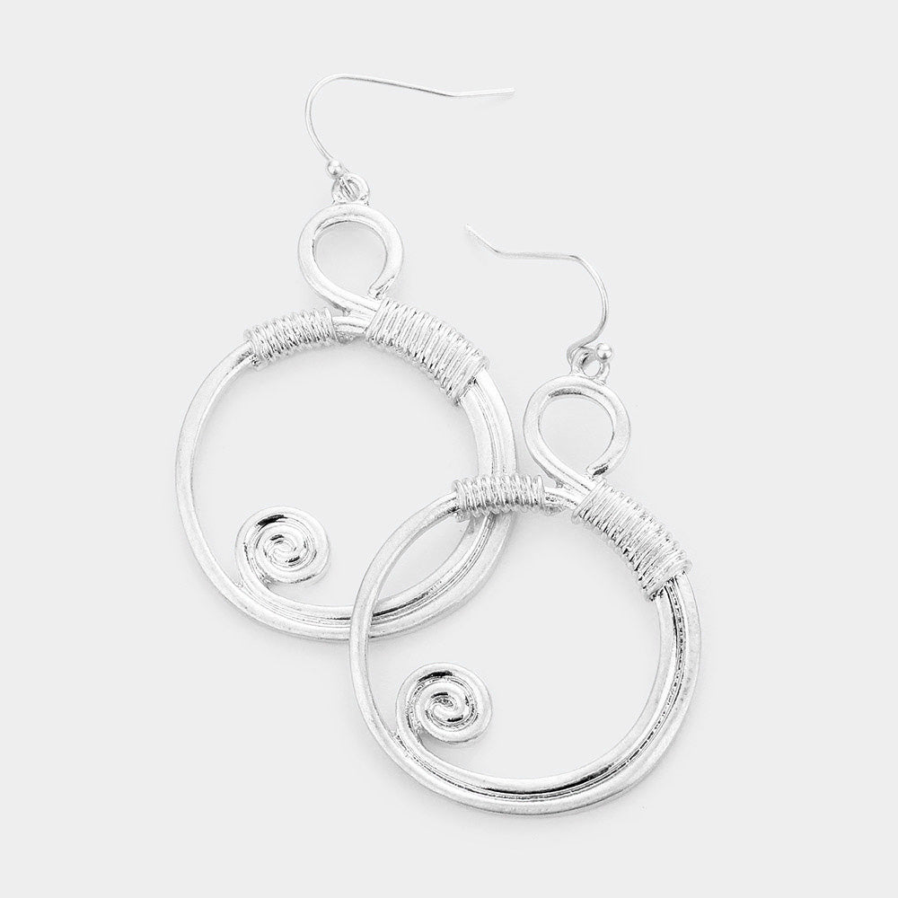Swirl Detail Metal Dangle Earrings Silver Tone