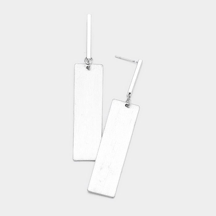 Geometric Metal Bar Metal Rectangle Link Dangle Earrings Silver Tone