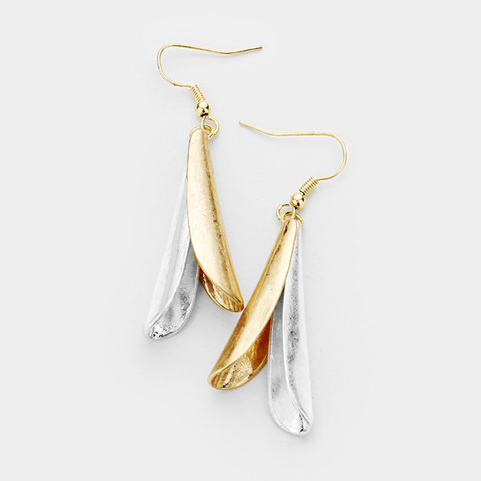 Abstract Metal Dangle Earrings Two-Tone