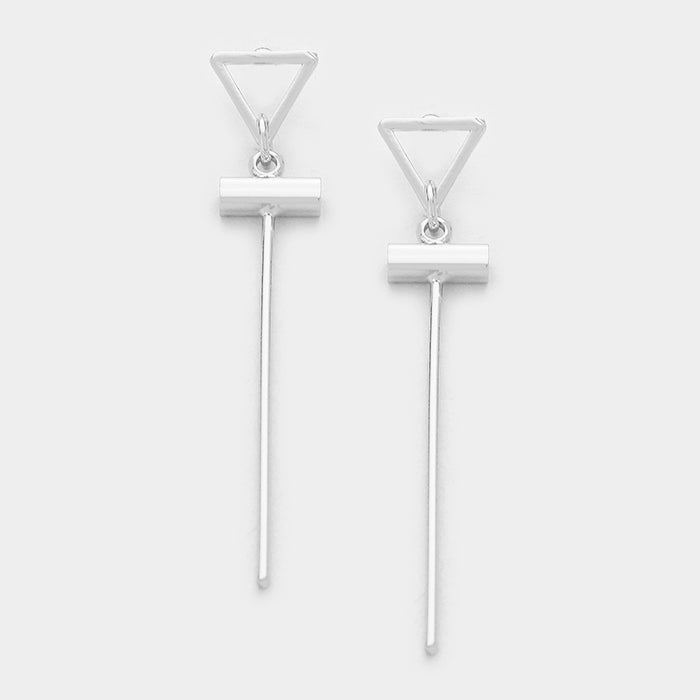 Geo Metal Stick Earrings Silver Tone