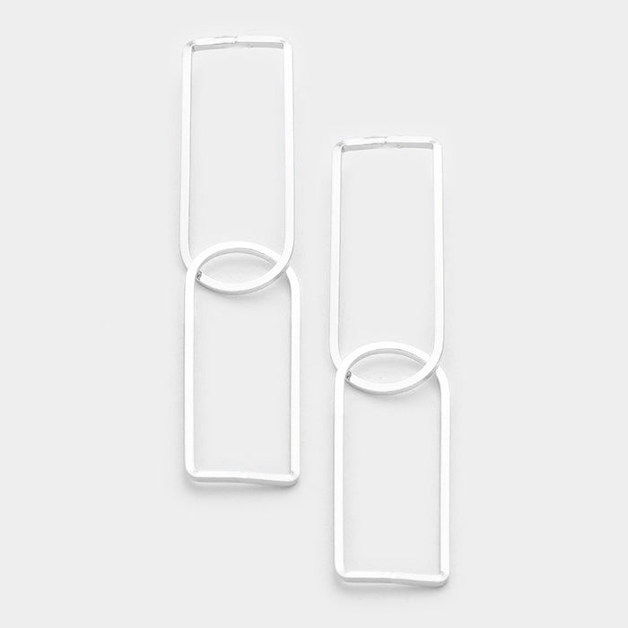 Silver Tone Double Geo Hoop Earrings