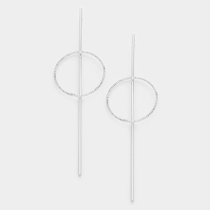 Silver Tone Geo Circle & Bar Earrings