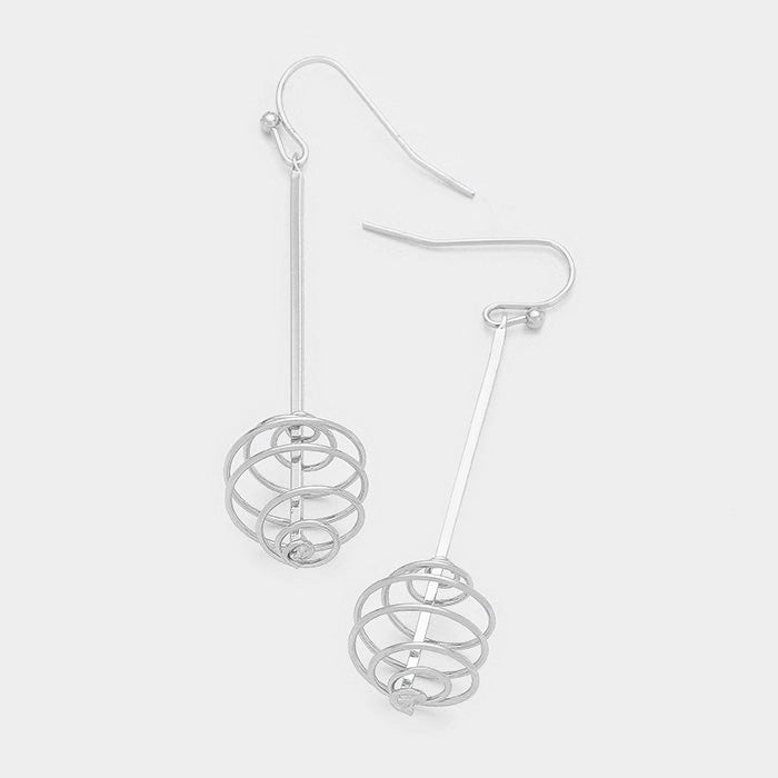 Wire Ball Metal Earrings Silver Tone