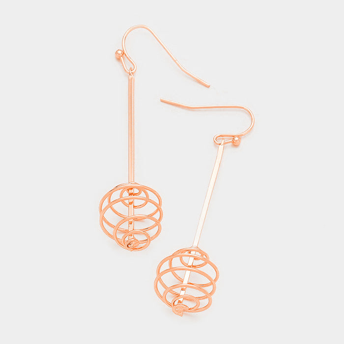 Wire Ball Earrings Rose Gold Tone