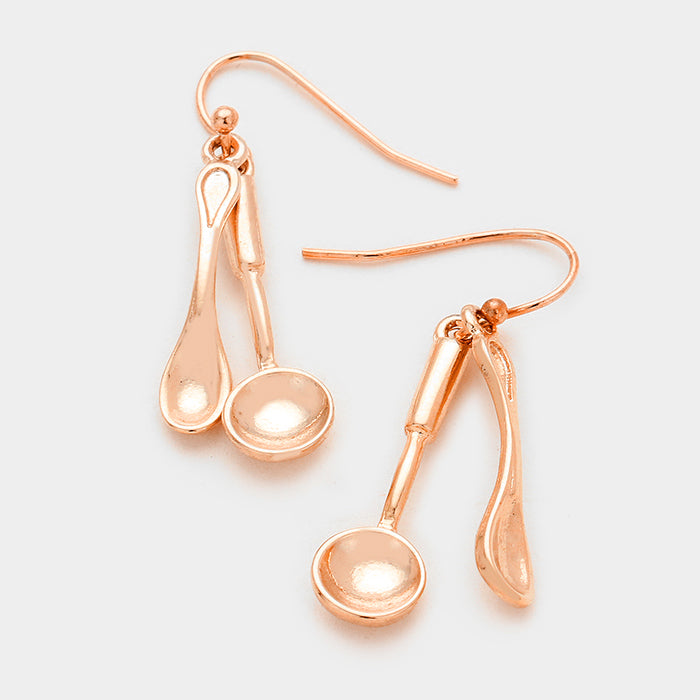 Spoons Dangle Earrings Rose Gold Tone