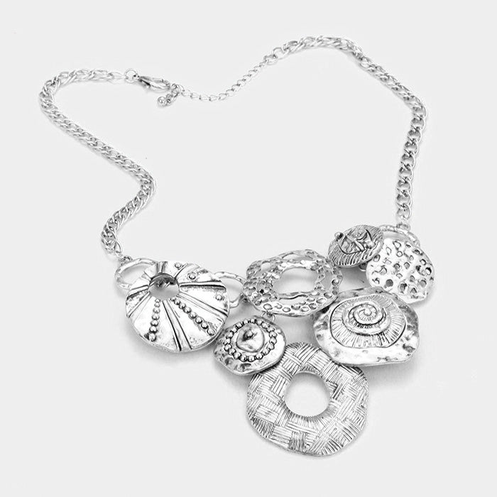 Abstract hammered metal hoop link necklace
