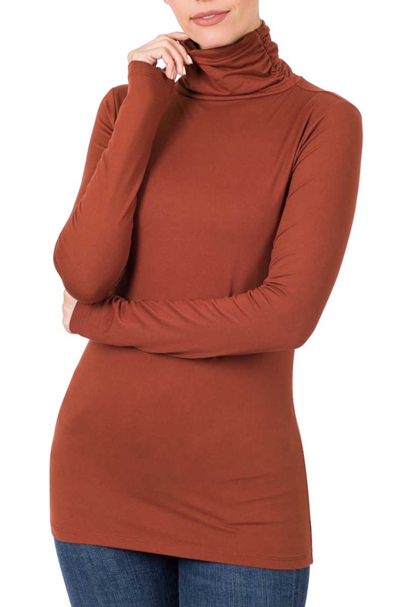 Microfiber Long Sleeve Mock-neck Turtleneck TOP by Vanilla