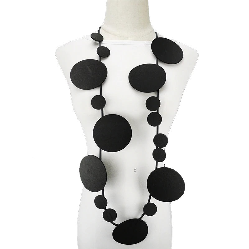 Recycled Rubber/Silicone Disk Pattern Long Geometric Necklace