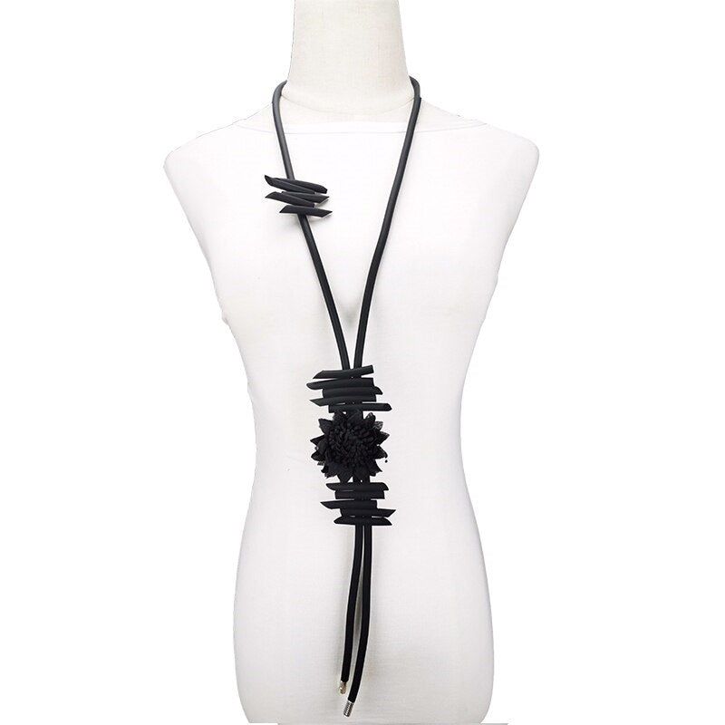 Recycled Rubber/Silicone Long Geometric Pendant Necklace Nature Theme