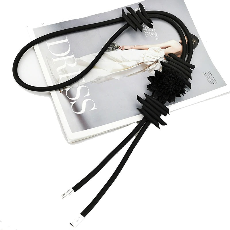 Recycled Rubber/Silicone Long Geometric Pendant Necklace Nature Theme