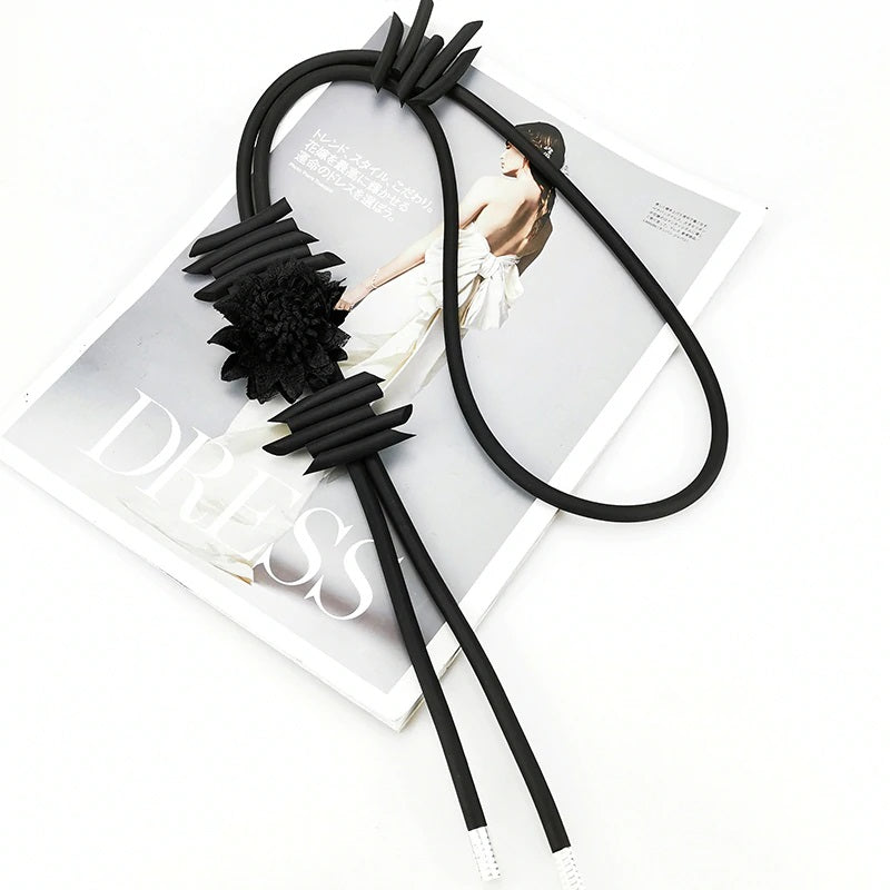 Recycled Rubber/Silicone Long Geometric Pendant Necklace Nature Theme