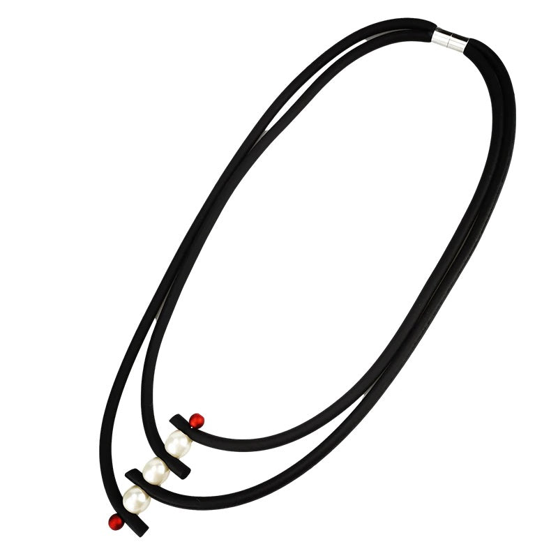 Recycled Rubber/Silicone Geometric Faux Pearl Short Necklace Multi Strands