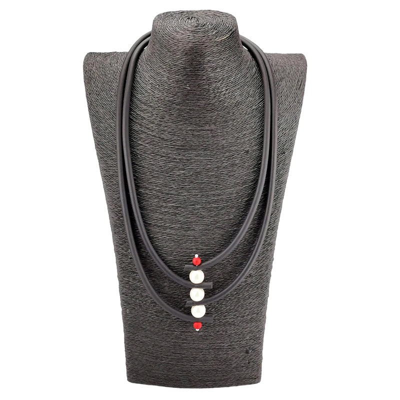 Recycled Rubber/Silicone Geometric Faux Pearl Short Necklace Multi Strands