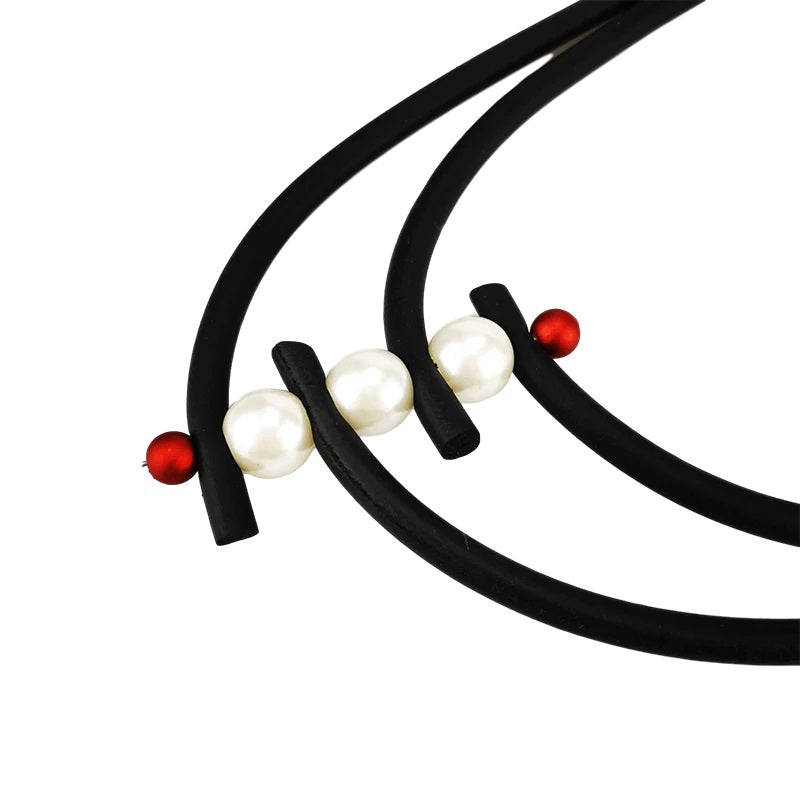 Recycled Rubber/Silicone Geometric Faux Pearl Short Necklace Multi Strands