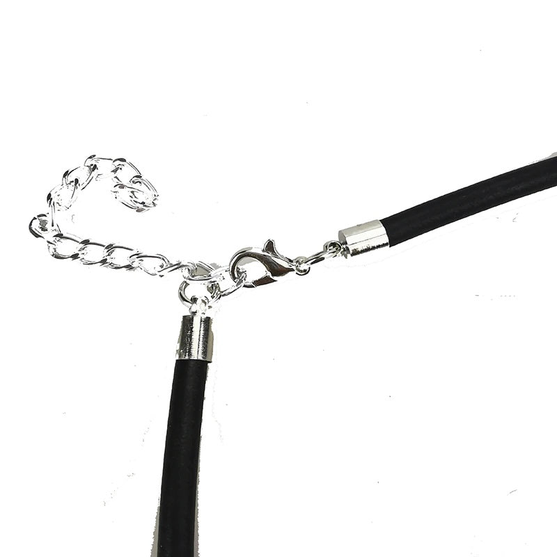 Recycled Rubber/Silicone Long Small Circle Necklace with Wood Disks Black/Black