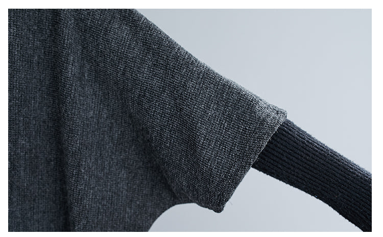Turtleneck Sweater Knit Tunic Casual Style 3/4 Batwing Sleeve Oversized Charcoal